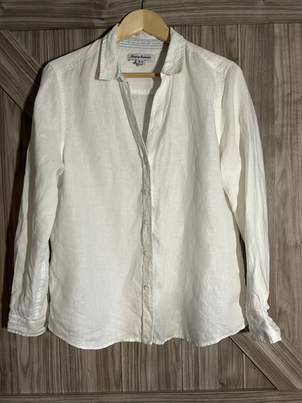 Tommy Bahama White 100% Linen Long Sleeve Button Down Shirt - Medium